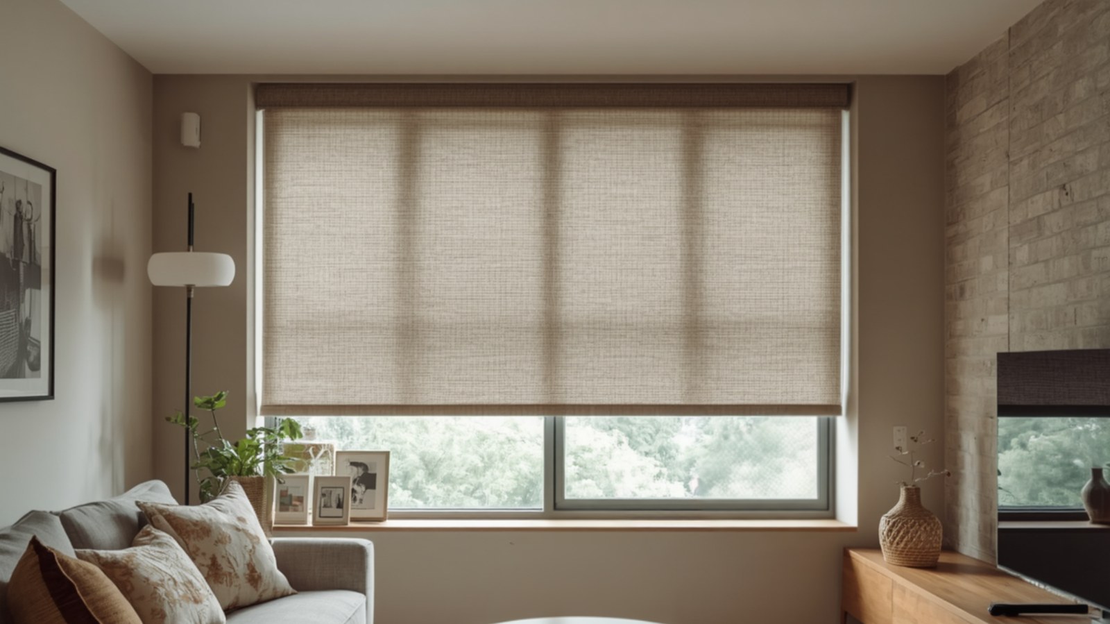A Roller blind as a single smooth panel rolling into a slim top cassette