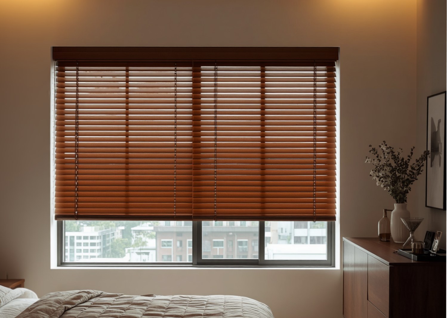 A Venetian blind with tiltable horizontal slats in a Singapore home