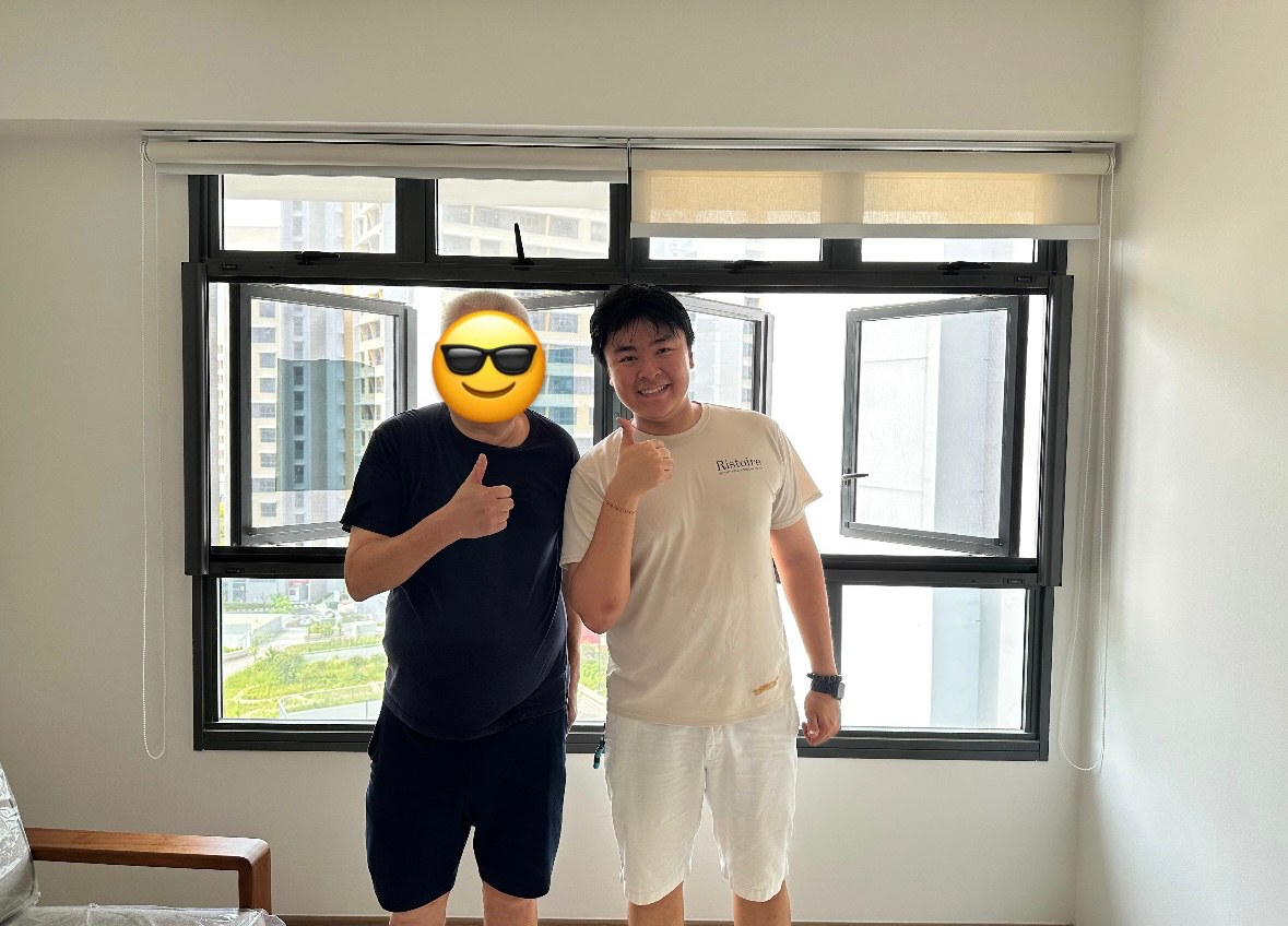 Ristoire customer testimonial photo 4 — happy Singapore homeowner with their installed window mesh
